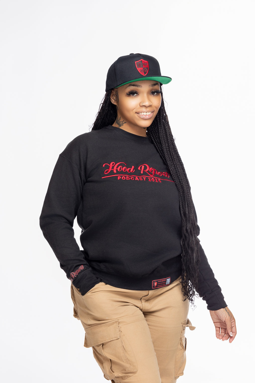 Black Hood Gear Emblem Hat with Adjustable Snapback