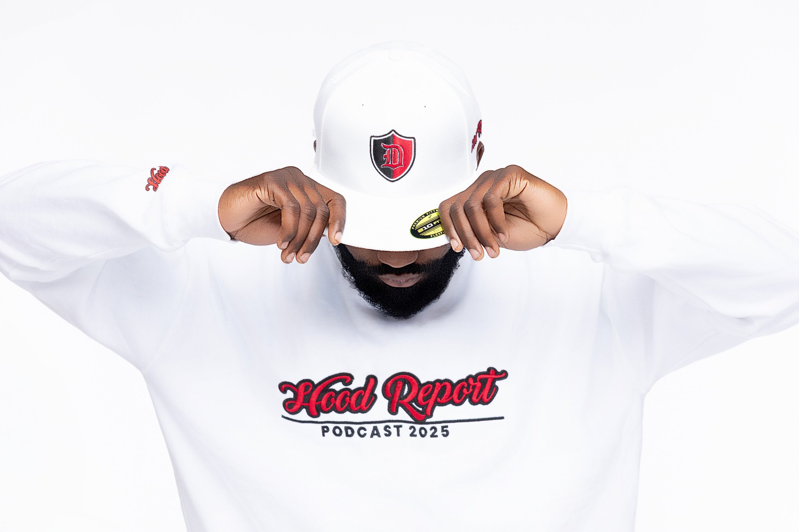 3 IN 1 COMBO WHITE DETROIT HAT FITTED, ADJUSTABLE WITH IN YO HOOD WHITE CLASSIC T-SHIRT