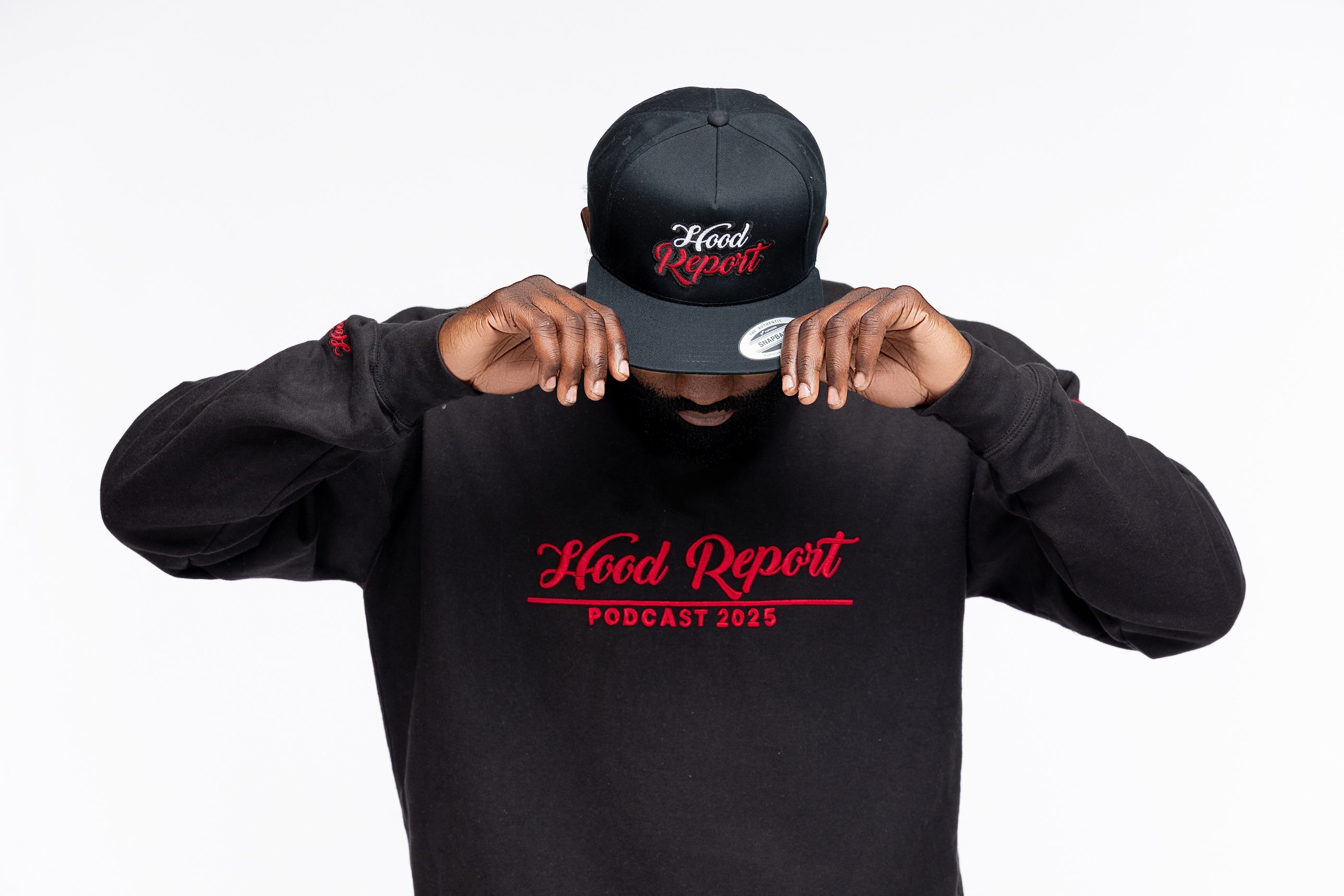 Black Hood Report Hat with Adjustable Snapback